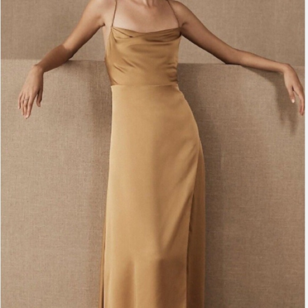 BHLDN Cali Satin Cowl-Neck Midi Slip Dress
